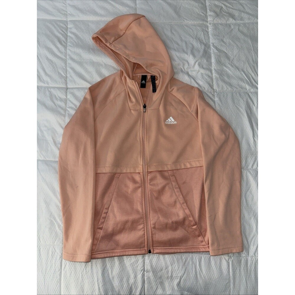 Adidas Women's Hoodie Small Full Zip Up Long Sleeve Activewear Jacket Coral
